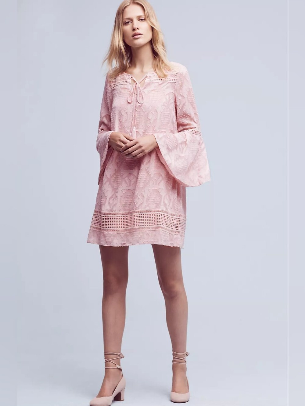 Antropologie Floreat Pink Esme Bell Sleeve Boho Mini Dress - Size 10